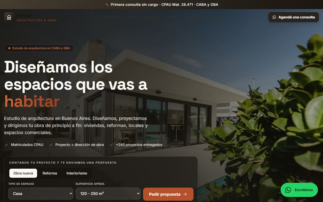 Ejemplo de web para Estudio de arquitectura: Estudio Forma