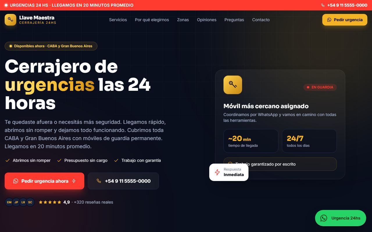 Ejemplo de web para Cerrajería 24hs: Llave Maestra