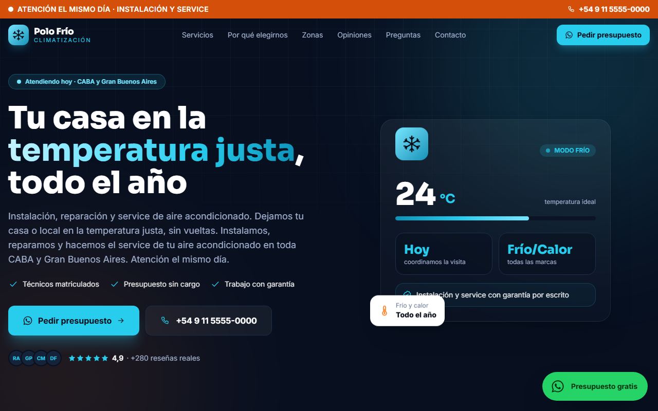Ejemplo de web para Climatización: Polo Frío
