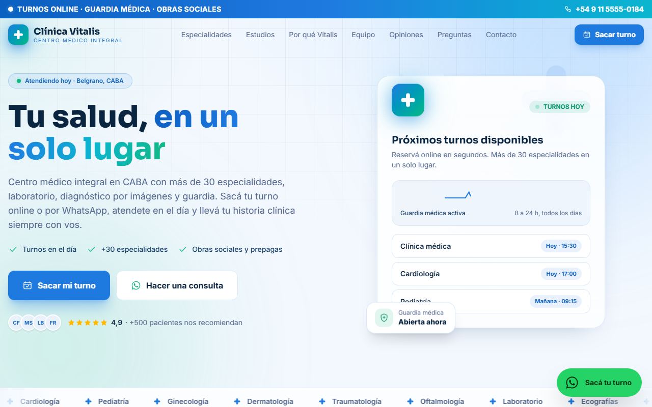 Ejemplo de web para Centro médico: Clínica Vitalis