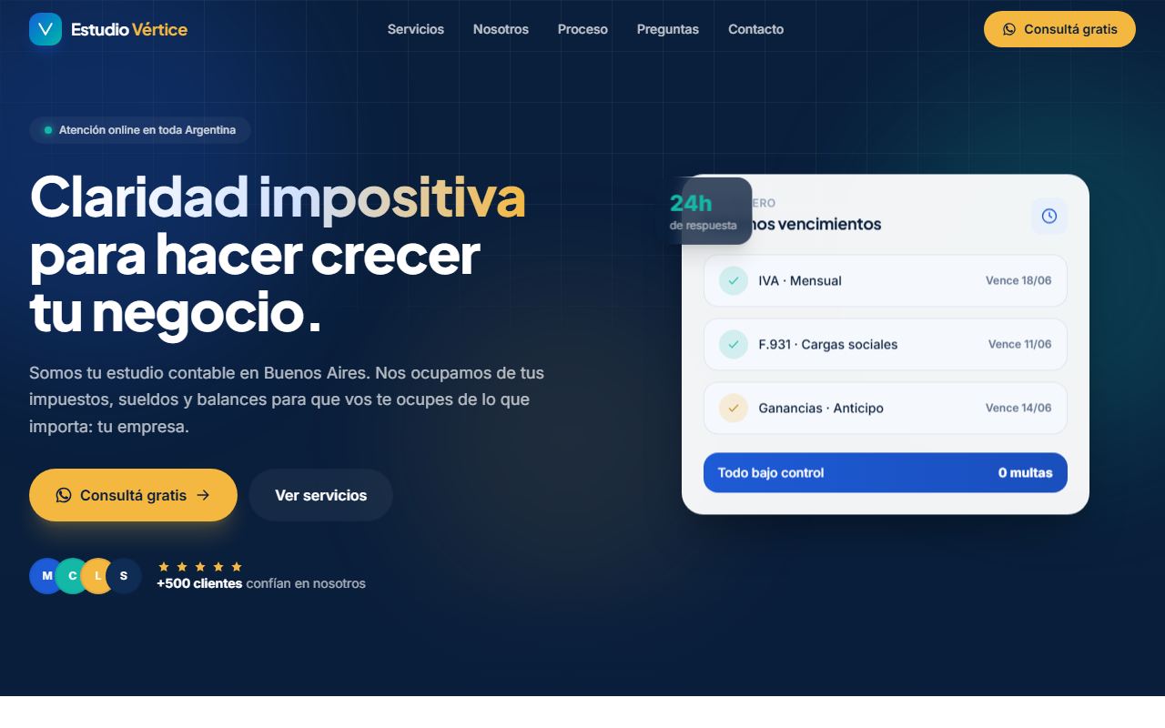 Ejemplo de web para Estudio contable: Estudio Vértice