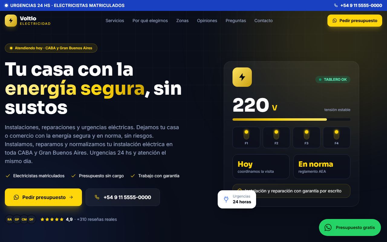 Ejemplo de web para Electricista: Voltio