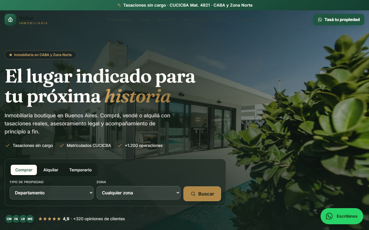 Ejemplo de web para Inmobiliaria: Solar Propiedades