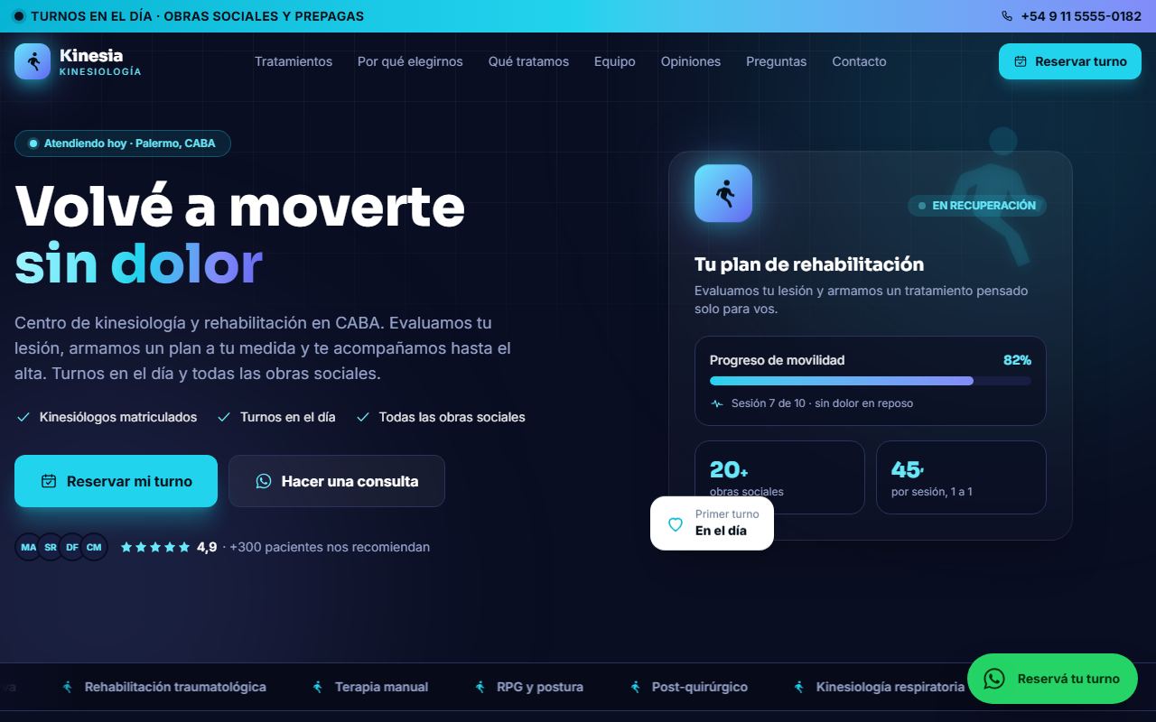 Ejemplo de web para Centro de kinesiología: Kinesia