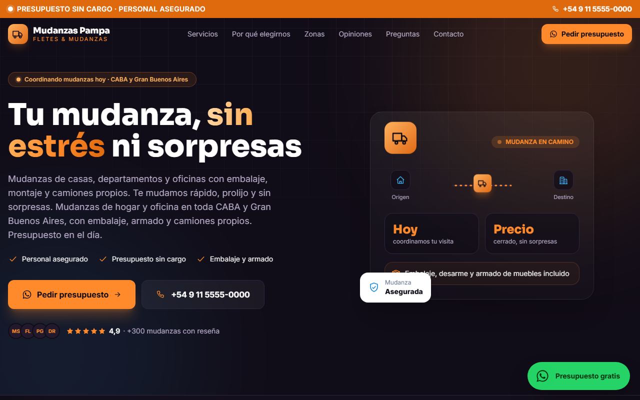 Ejemplo de web para Fletes y mudanzas: Pampa