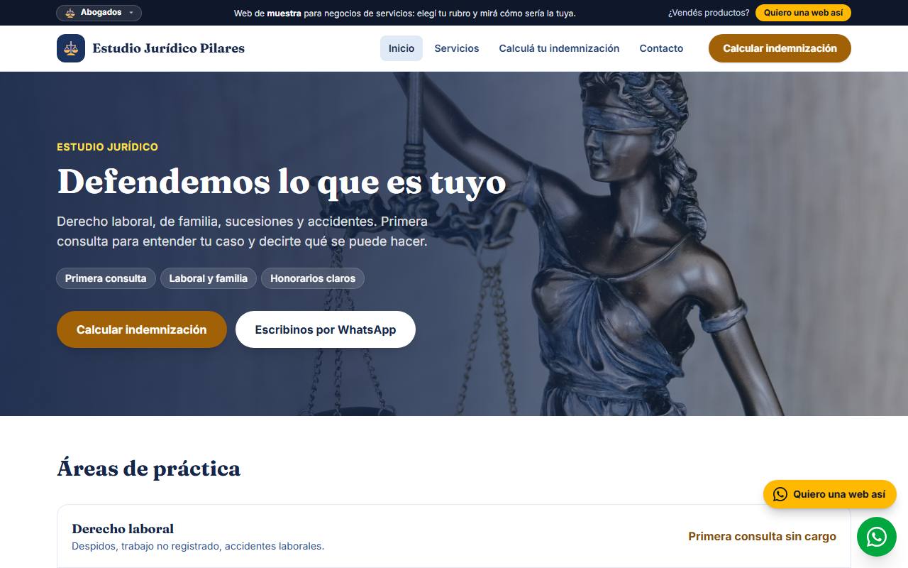 Ejemplo de página web para estudios jurídicos