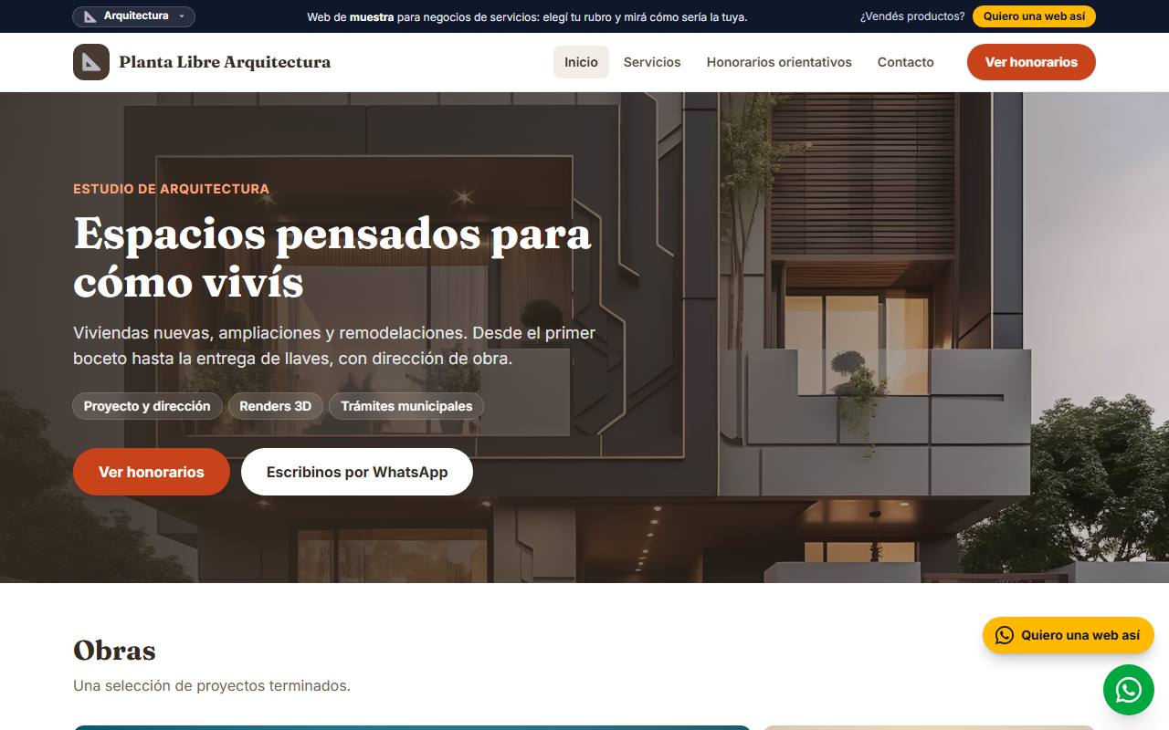 Ejemplo de página web para estudios de arquitectura