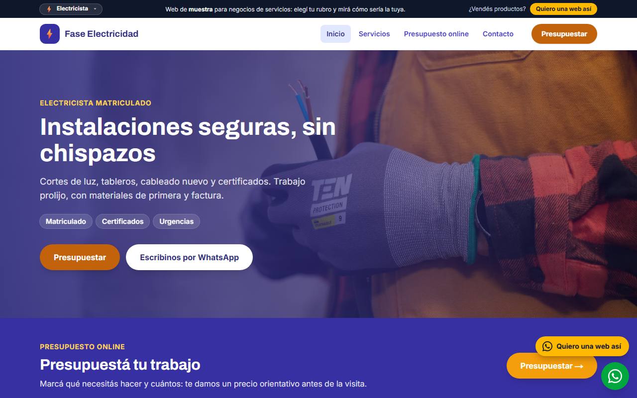 Ejemplo de página web para electricistas