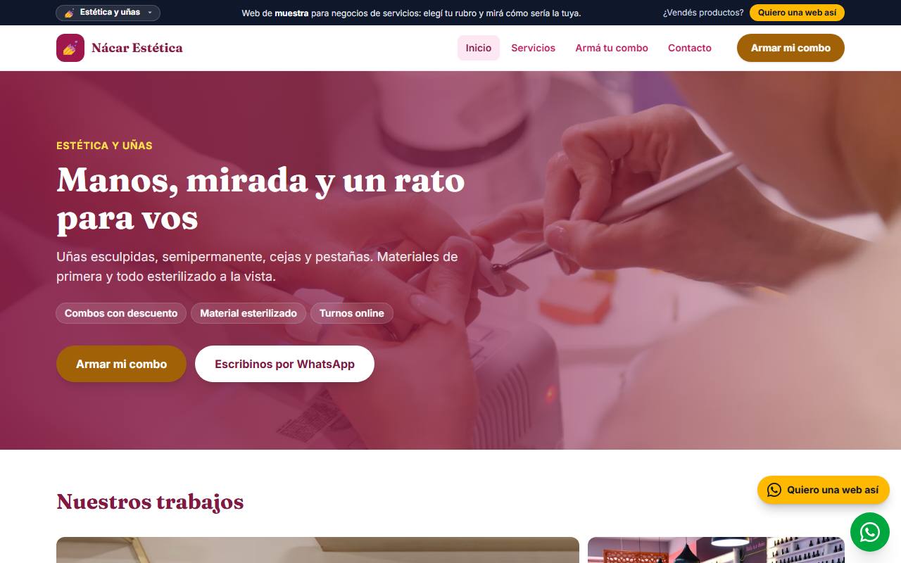 Ejemplo de página web para estudios de uñas