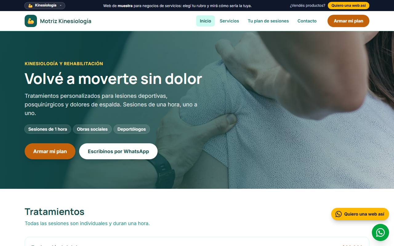 Ejemplo de página web para centros de kinesiología