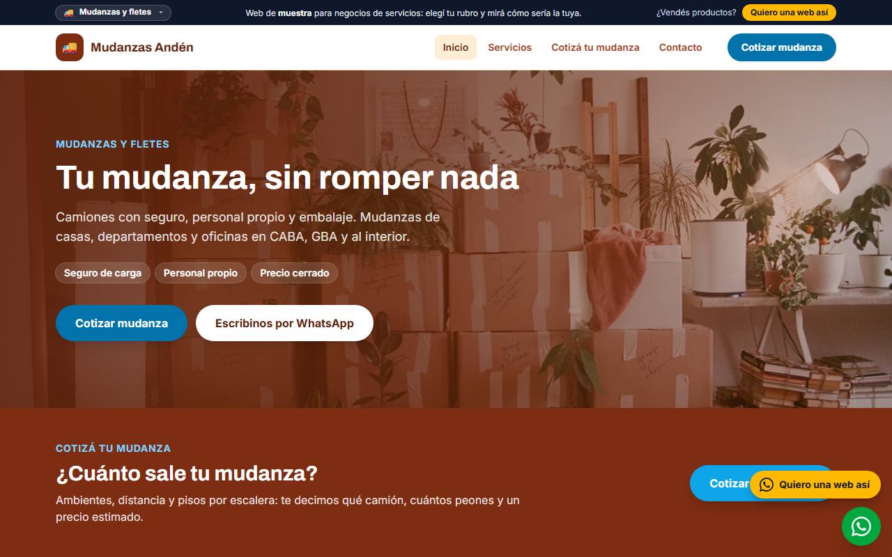Ejemplo de página web para fletes y mudanzas