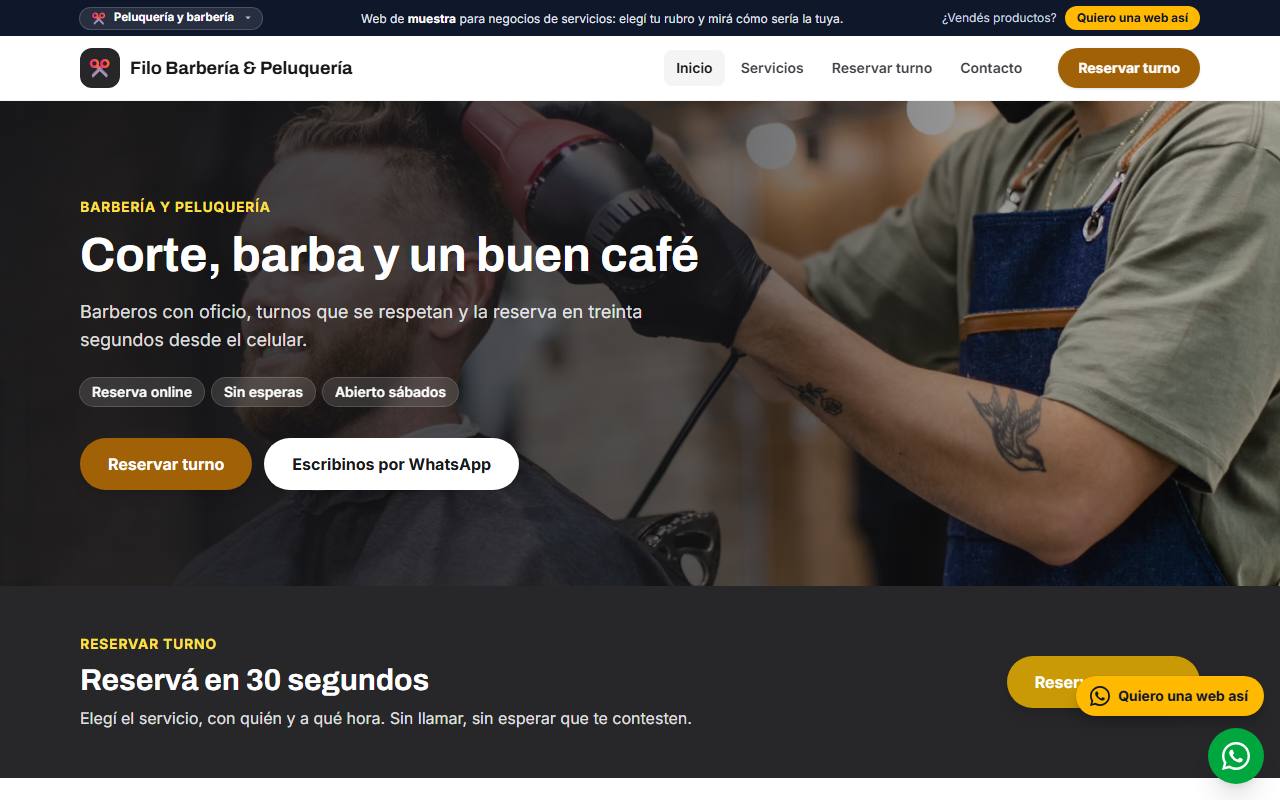 Ejemplo de página web para barberías