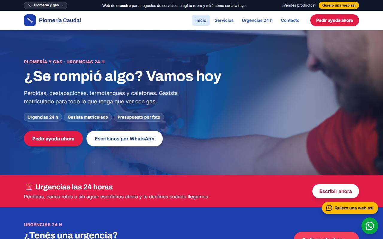 Ejemplo de página web para plomeros y gasistas