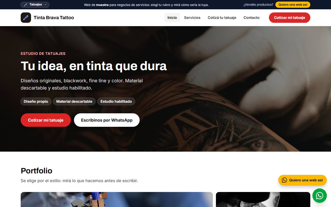 Ejemplo de página web para estudios de tatuajes