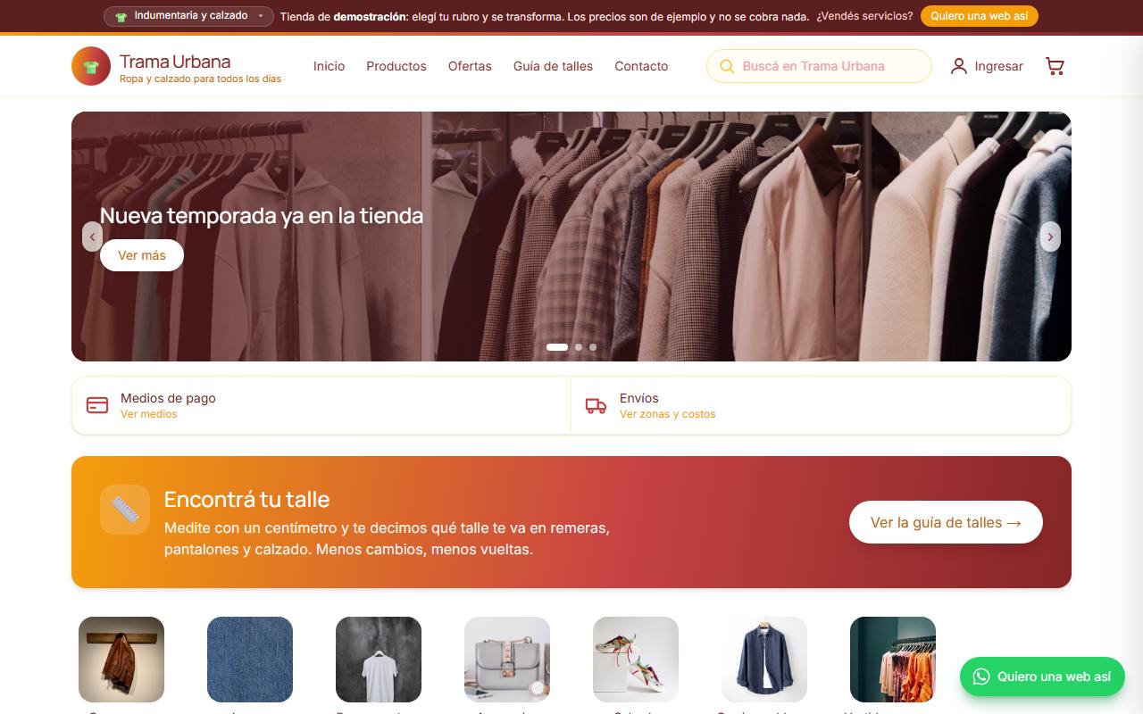 Ejemplo de página web para locales de ropa