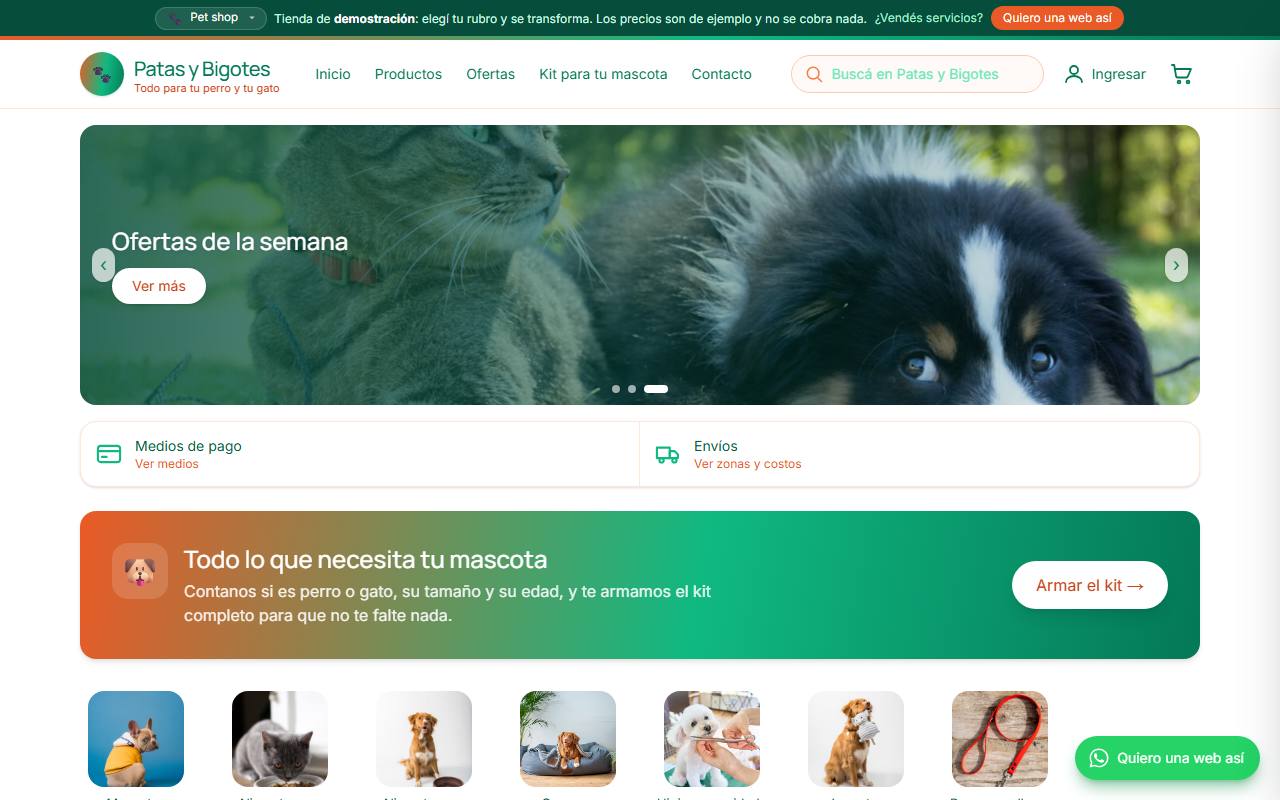 Ejemplo de página web para pet shops
