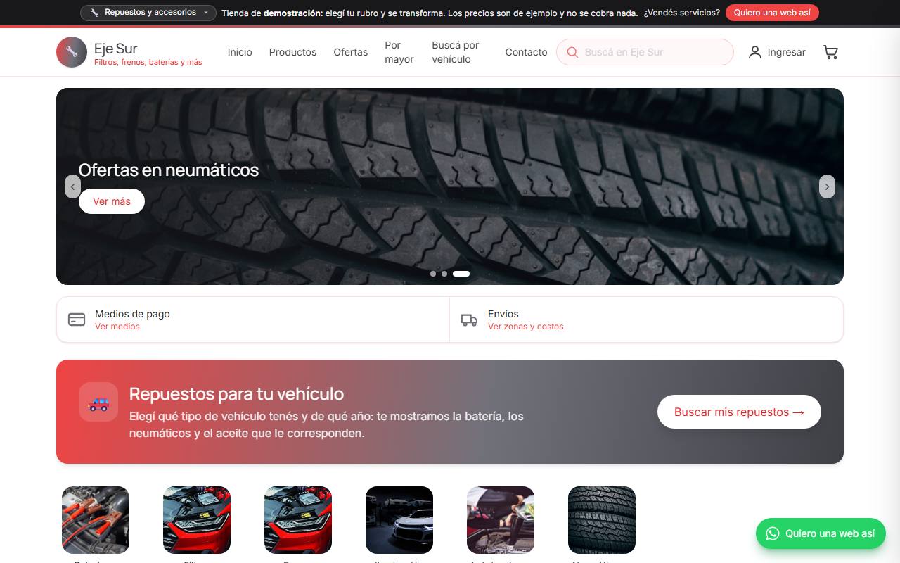 Ejemplo de página web para casas de repuestos y lubricentros