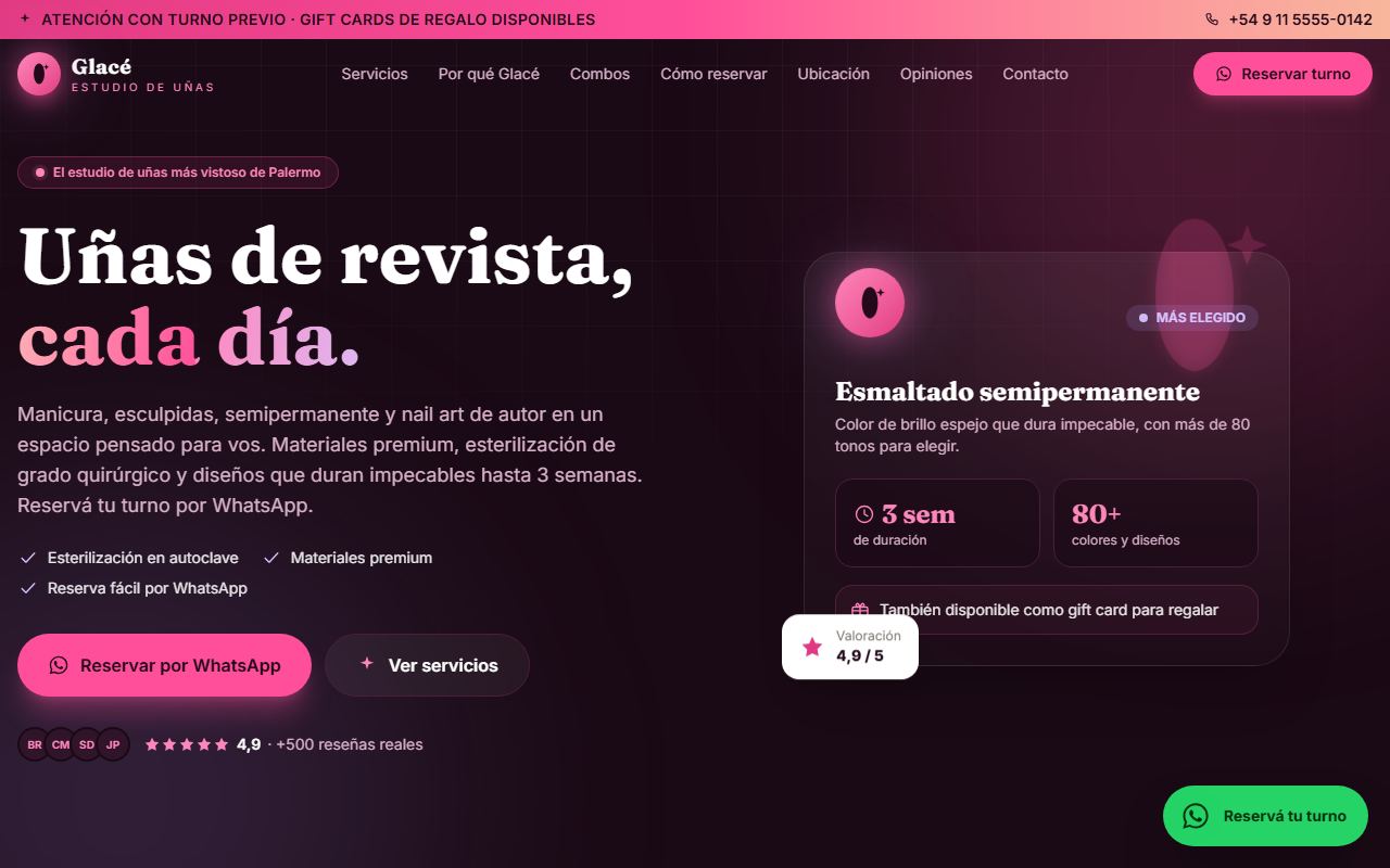 Ejemplo de web para Estudio de uñas: Glacé Nails