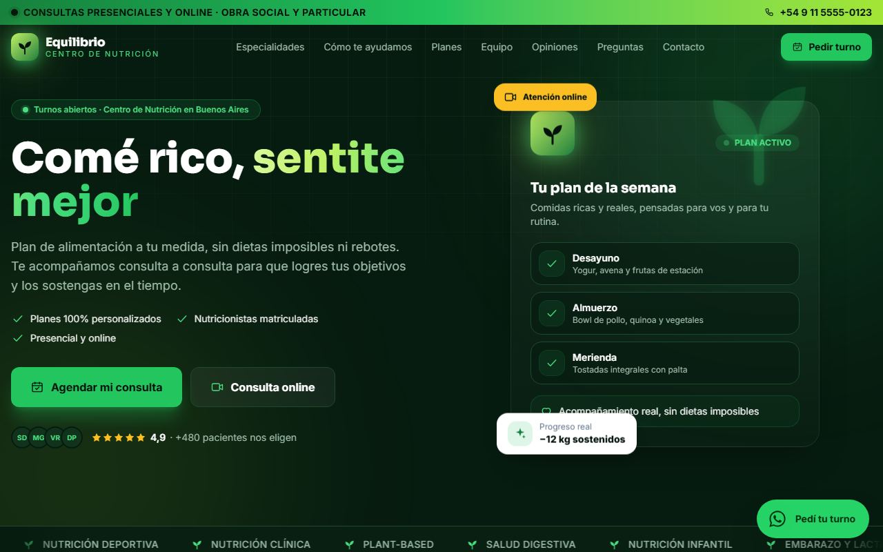Ejemplo de web para Centro de nutrición: Equilibrio
