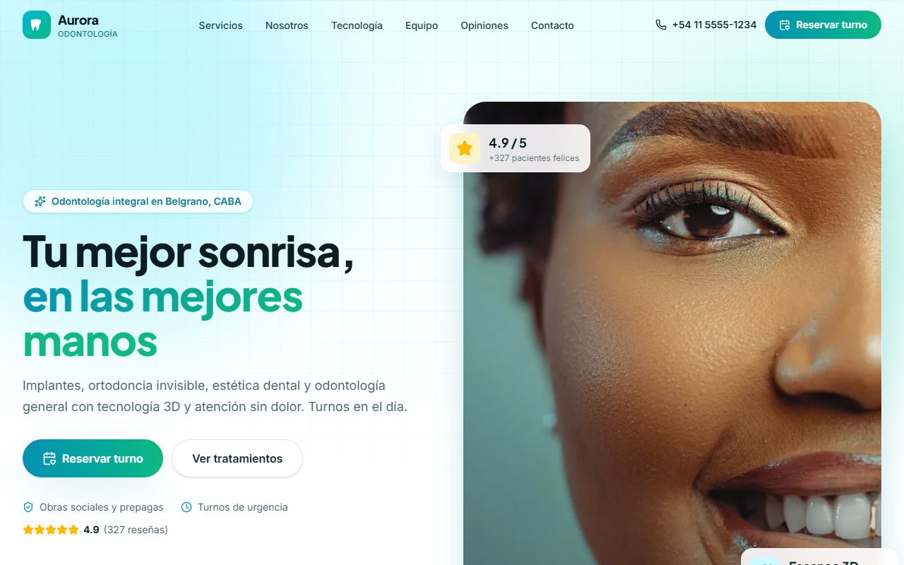 Ejemplo de web para Consultorio odontológico: Aurora Odontología