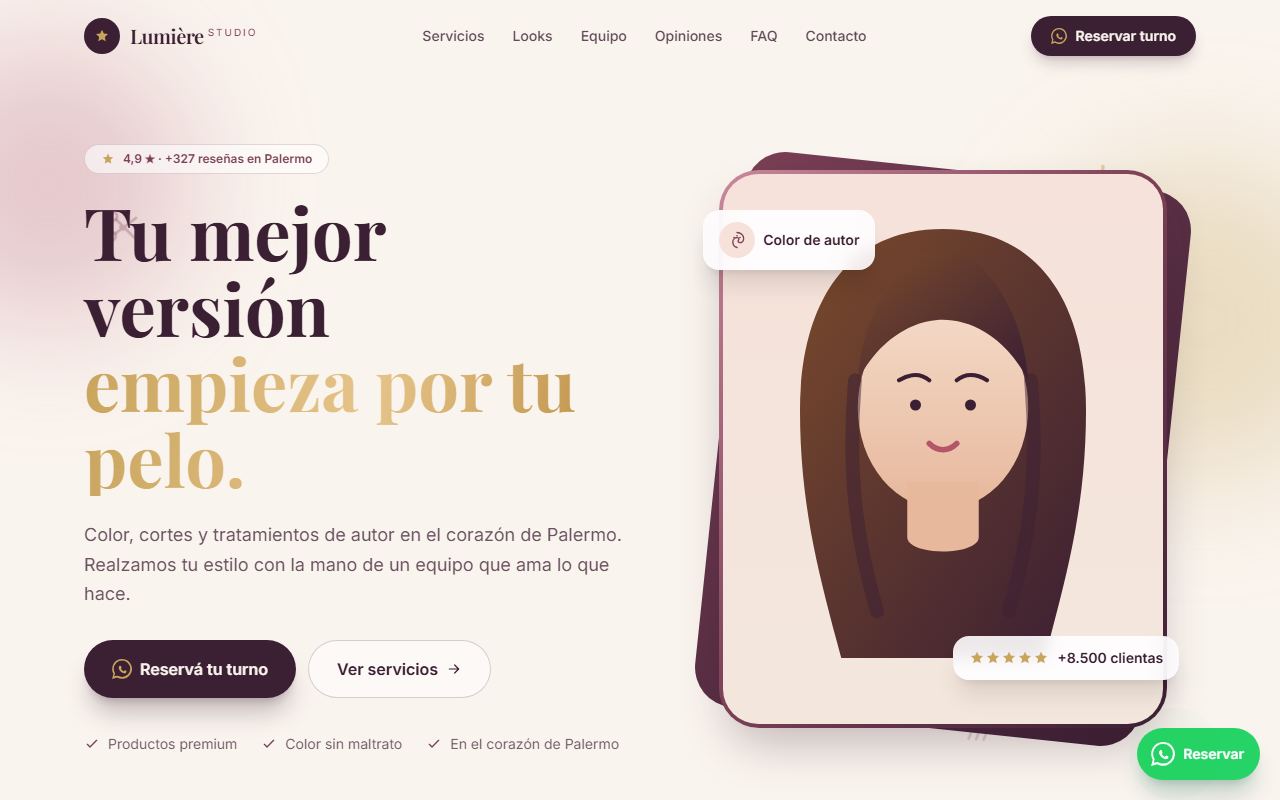 Ejemplo de web para Peluquería y estética: Lumière