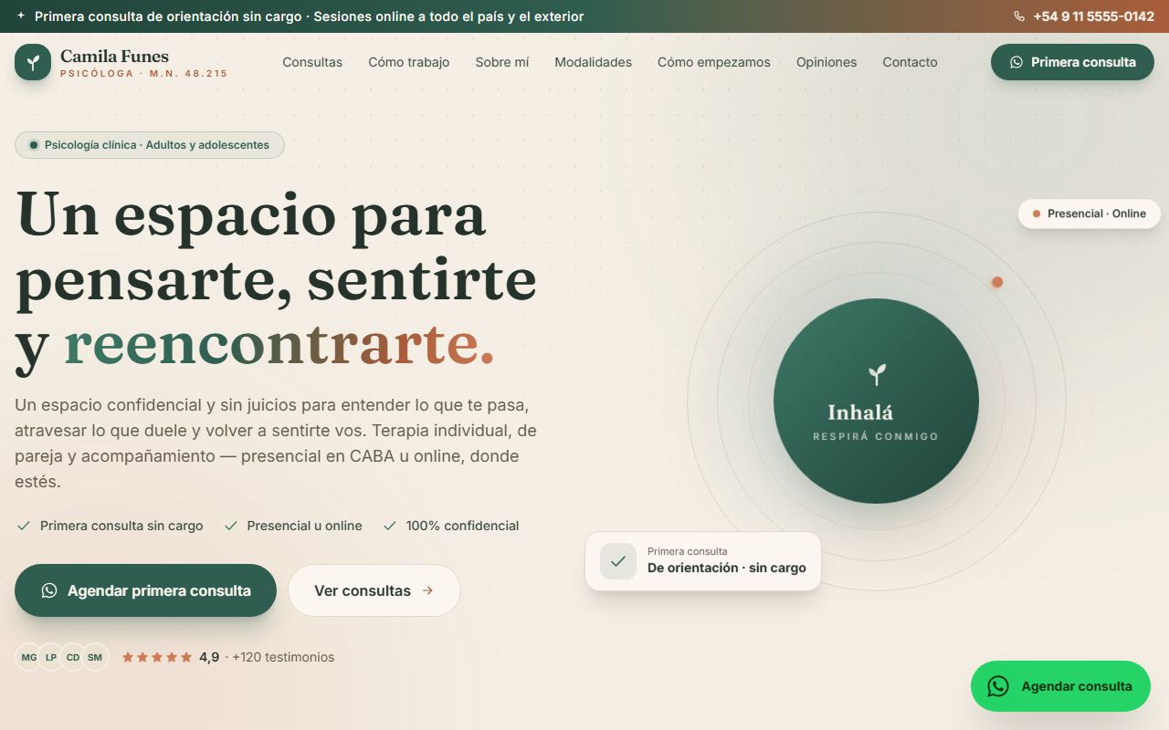 Ejemplo de web para Psicóloga: Lic. Camila Funes