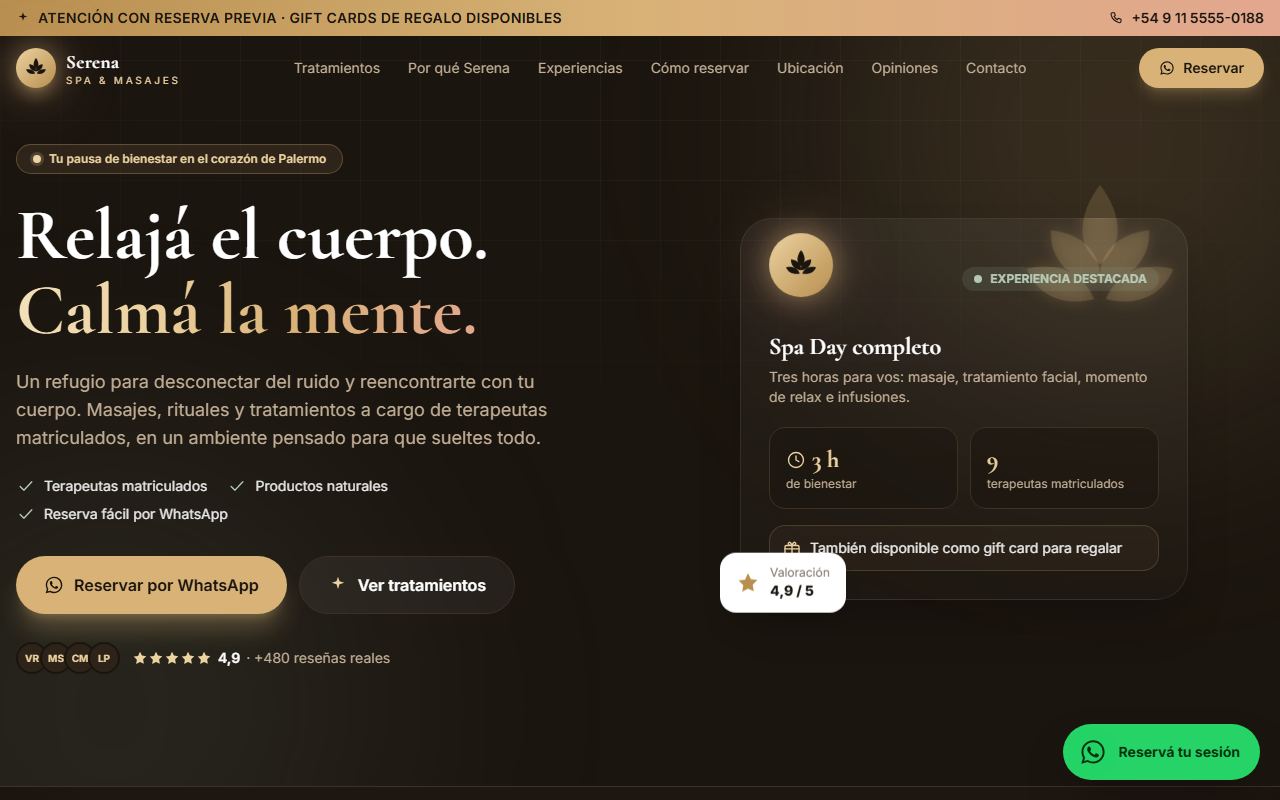 Ejemplo de web para Spa y masajes: Serena Spa